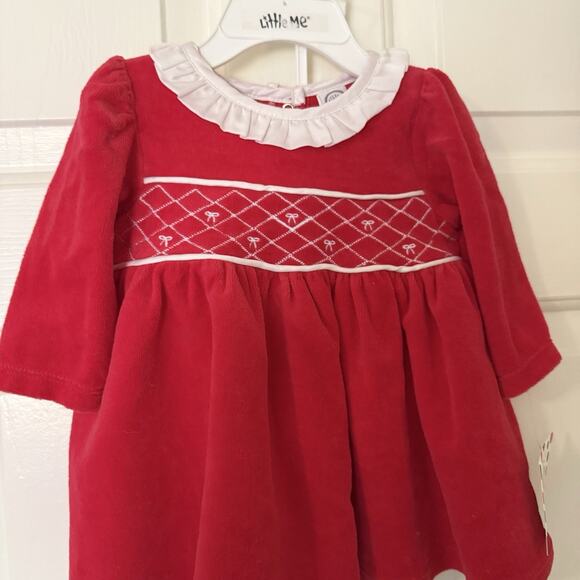 Little Me Baby Girls Christmas Outfit Size 6 Months Red Dress White Tights - Picture 2 of 6